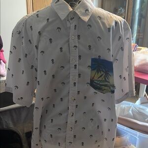 Men's White Palm Tree and Bob Ross button down shirt!